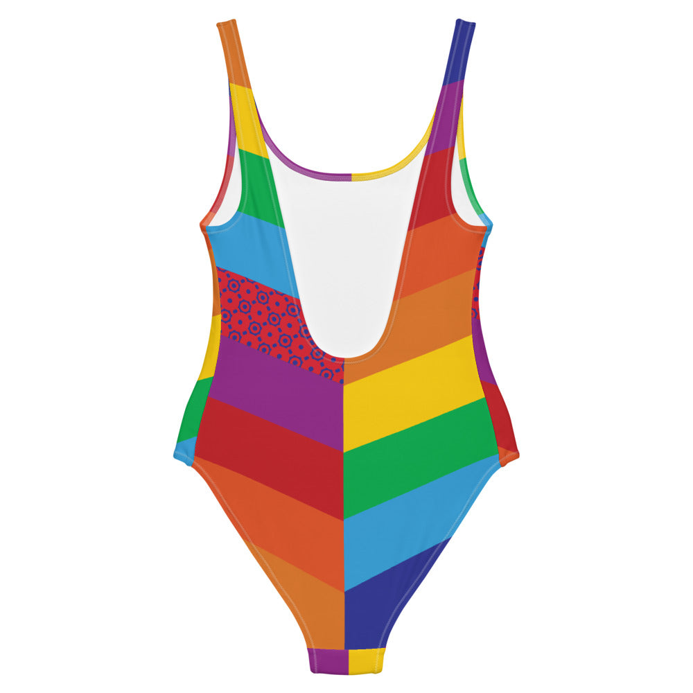 Rainbow stripe one piece swimsuit cheap